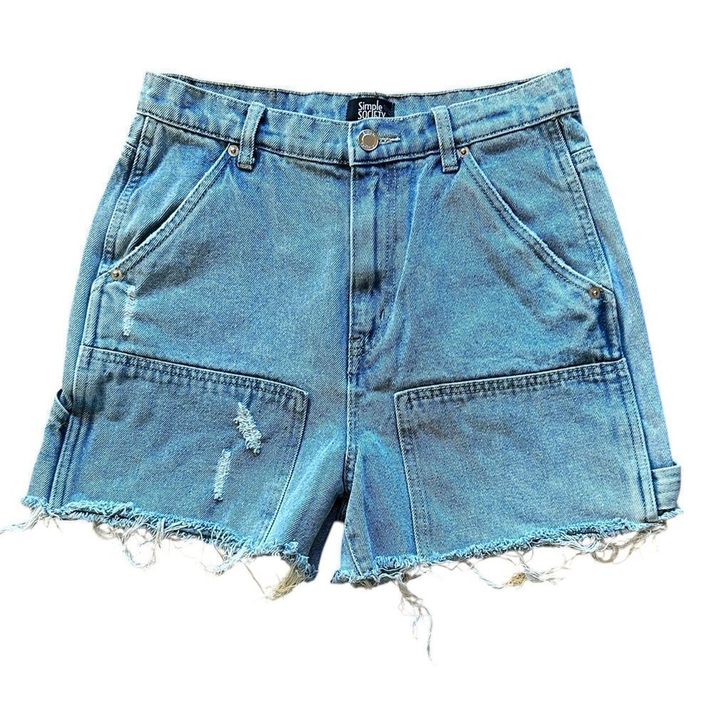 Simple Society Blue Distressed Jean Shorts